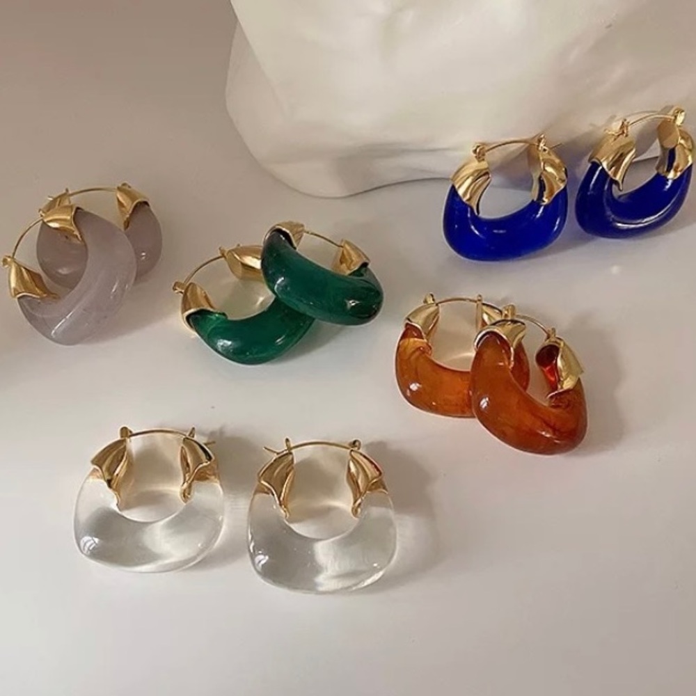 New: 18K PVD Gold Plated Chunky Transparent Earrings - Royal Blue - Picture 4 of 6